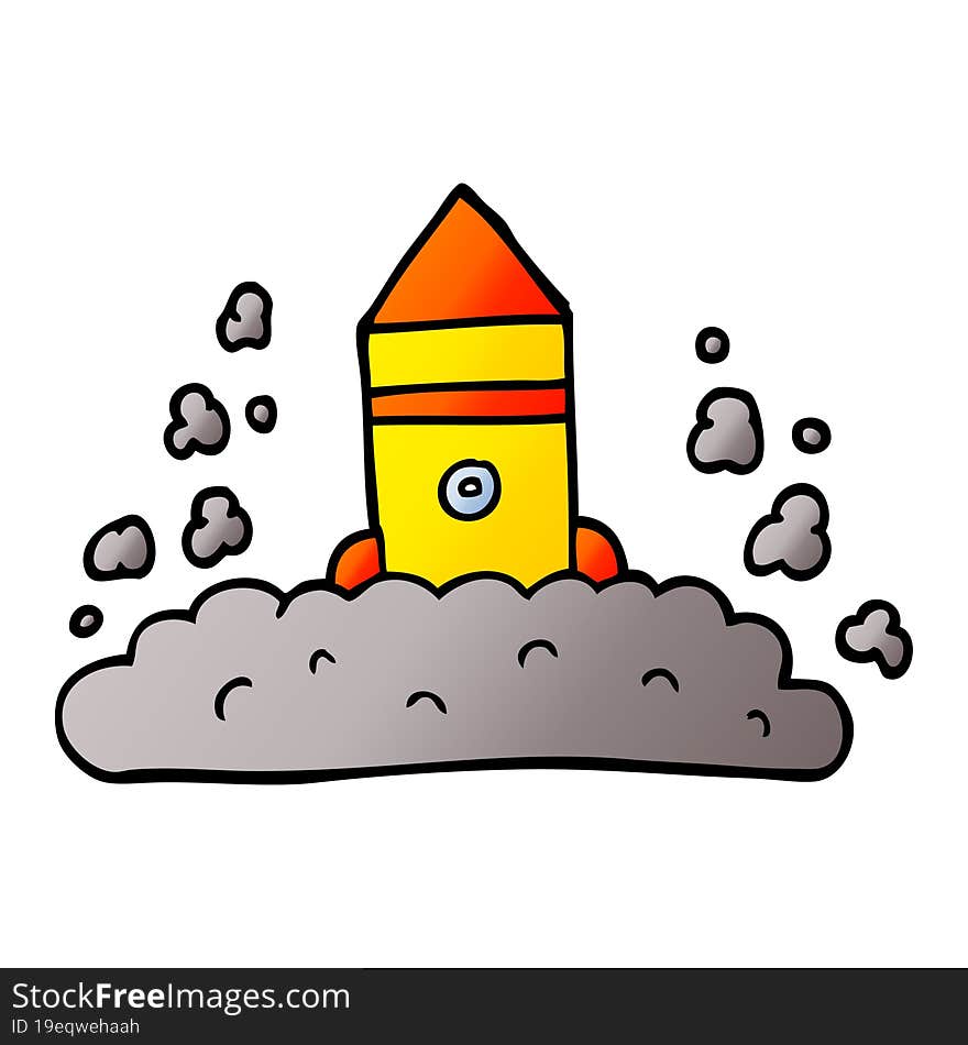 cartoon doodle rocket launching