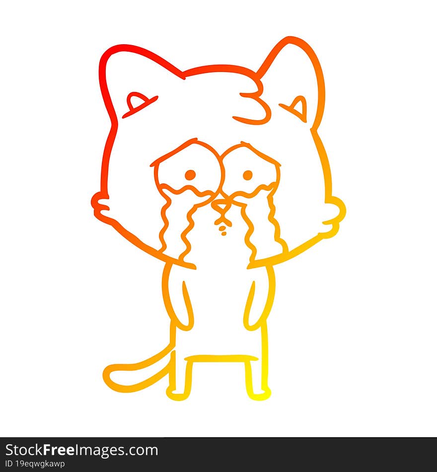 warm gradient line drawing cartoon crying cat