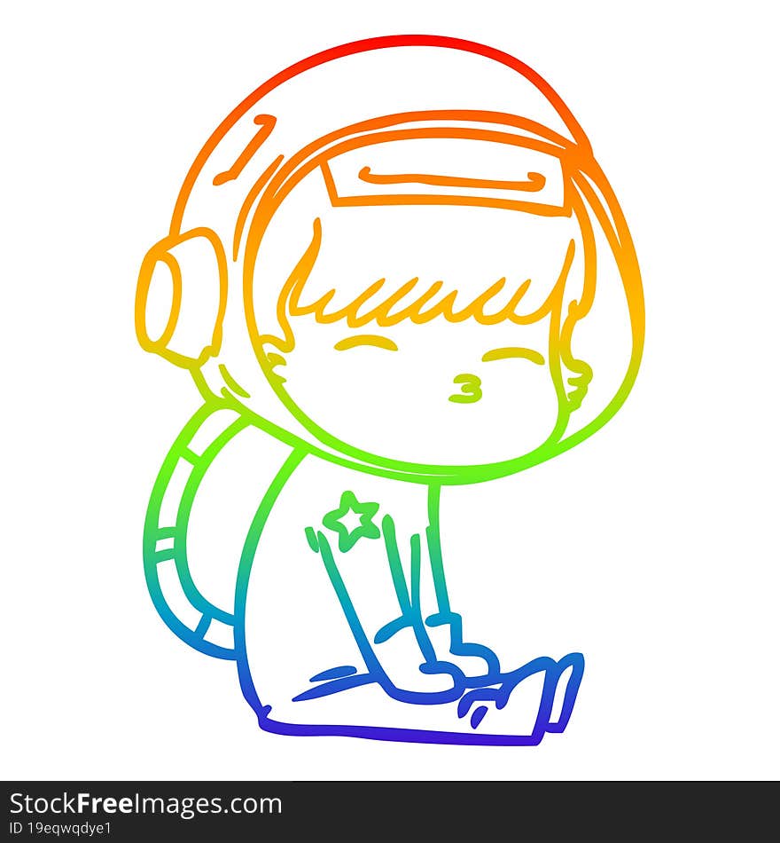 rainbow gradient line drawing cartoon curious astronaut