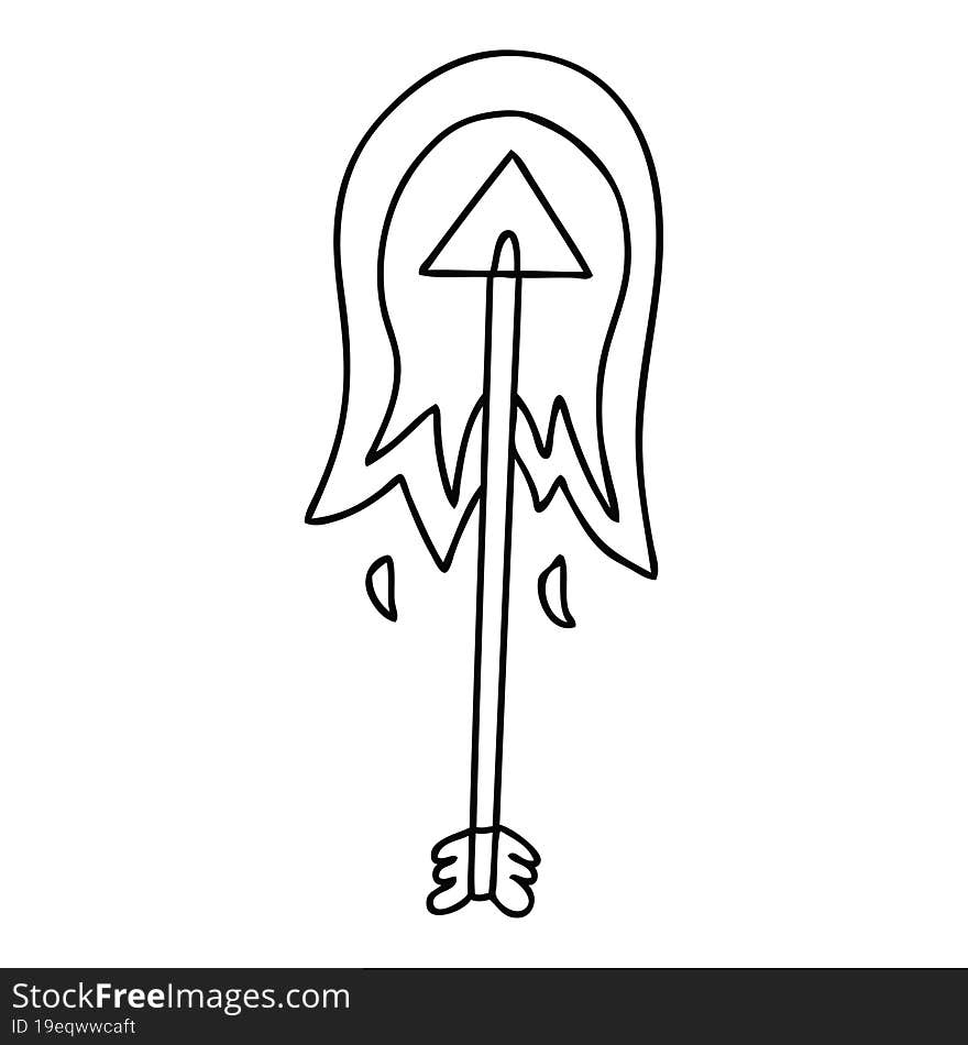 quirky line drawing cartoon burning arrow