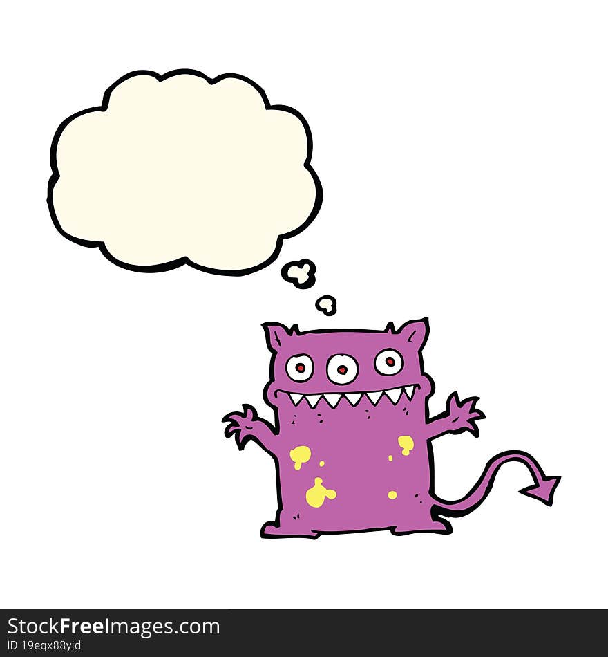 Cartoon Little Monster With Thought Bubble