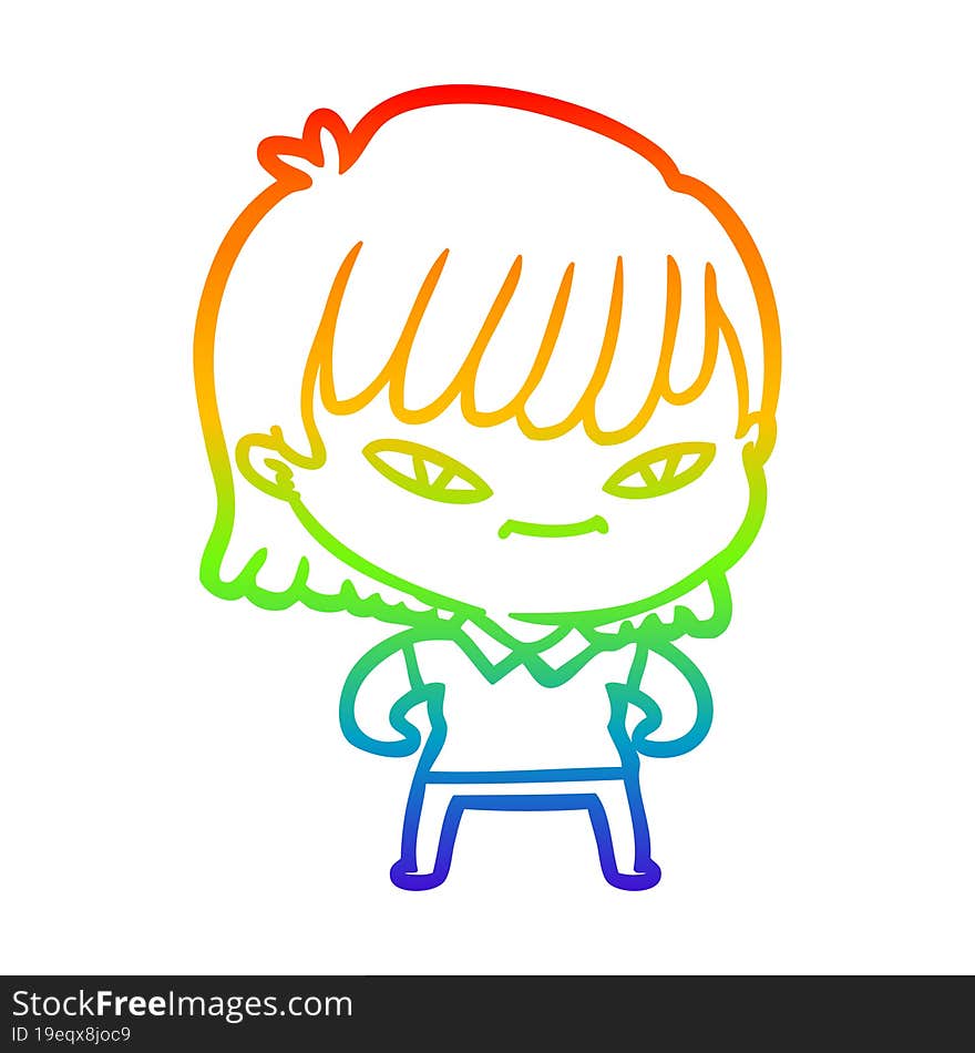 rainbow gradient line drawing of a cartoon woman