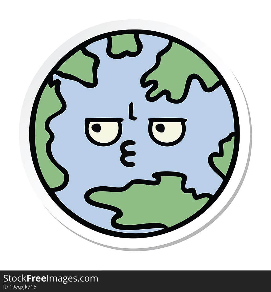 sticker of a cute cartoon planet earth