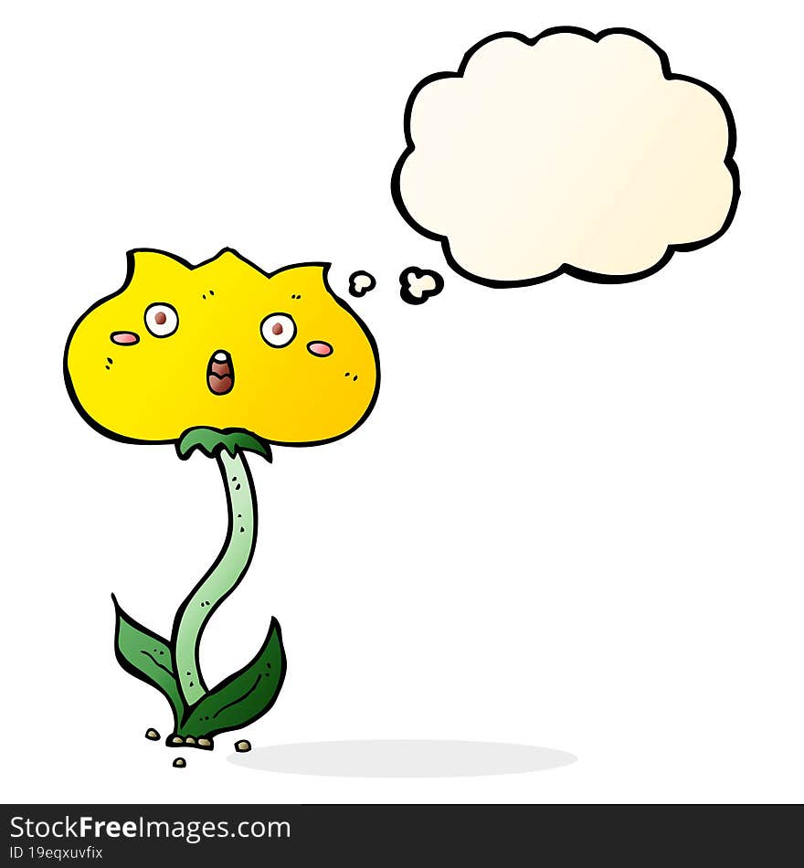 cartoon shocked flower with thought bubble