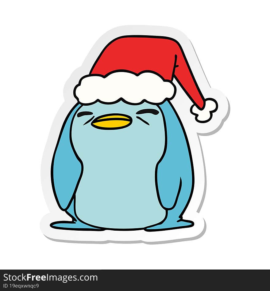 hand drawn christmas sticker cartoon of kawaii penguin