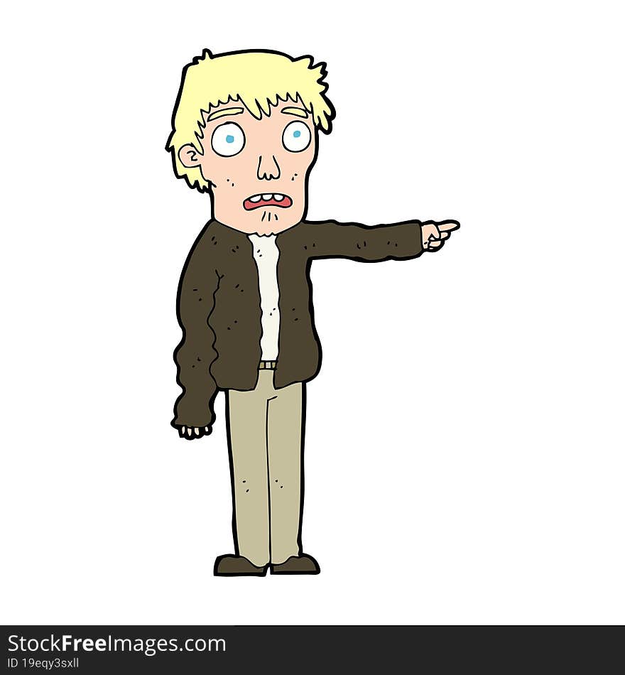 cartoon terrified man pointing