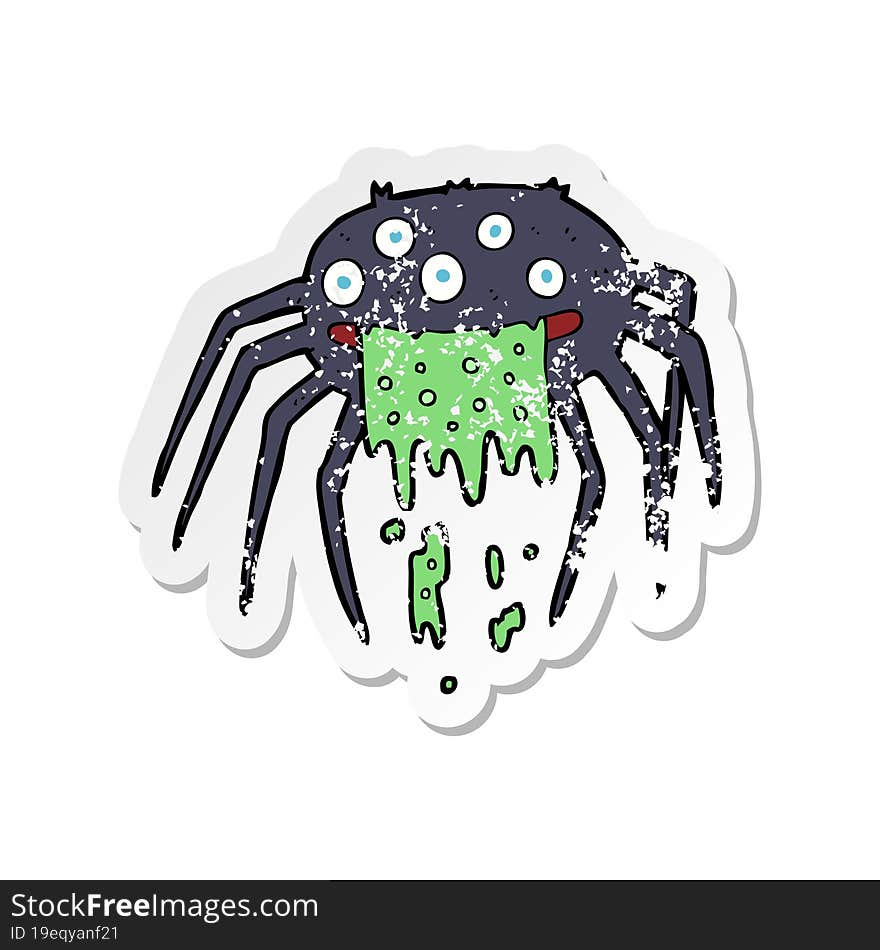 Retro Distressed Sticker Of A Cartoon Gross Halloween Spider