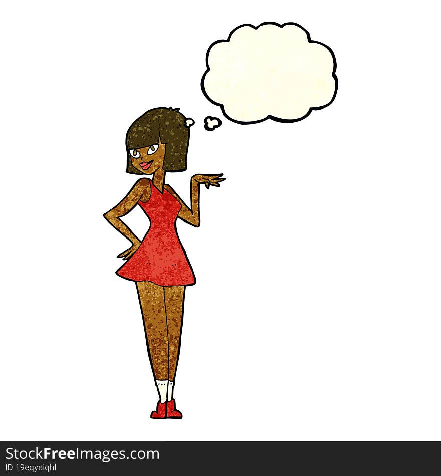 cartoon pretty woman with thought bubble