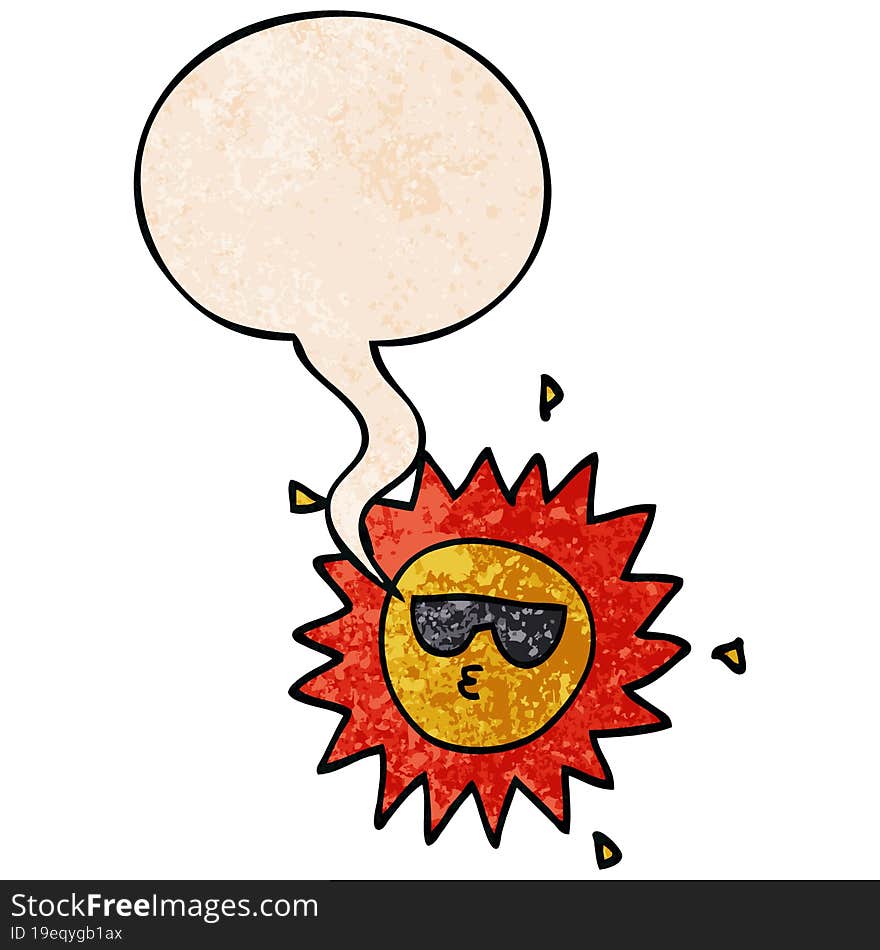 cartoon sun and speech bubble in retro texture style