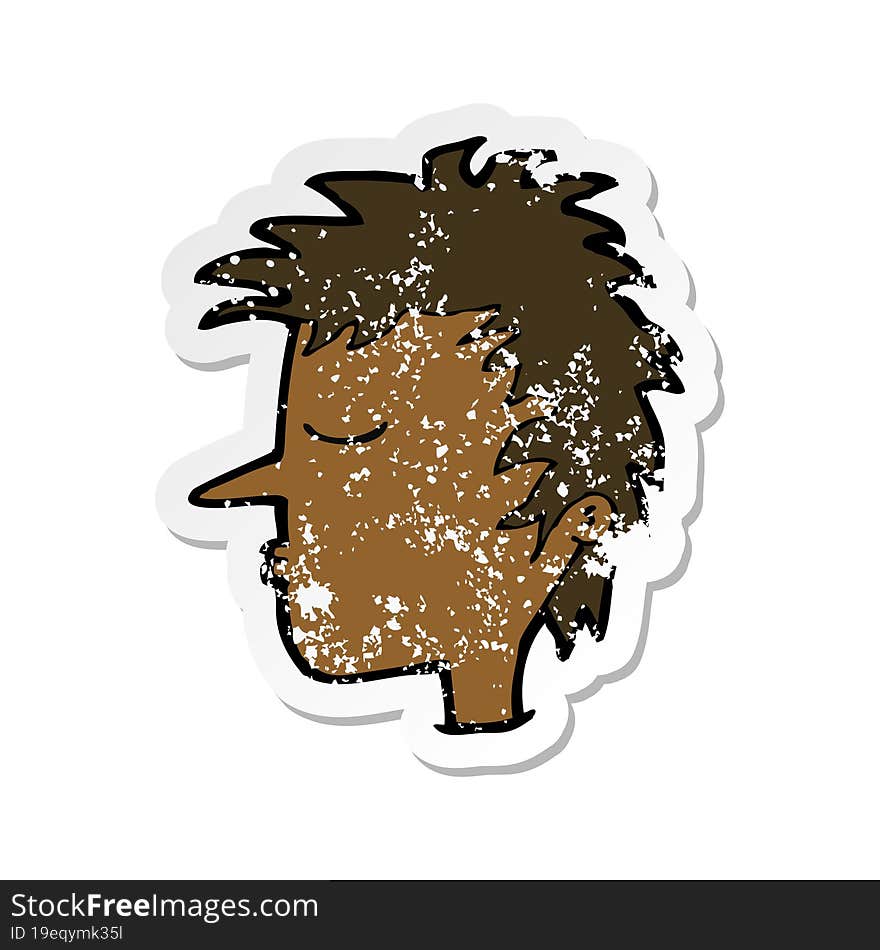 retro distressed sticker of a cartoon male face