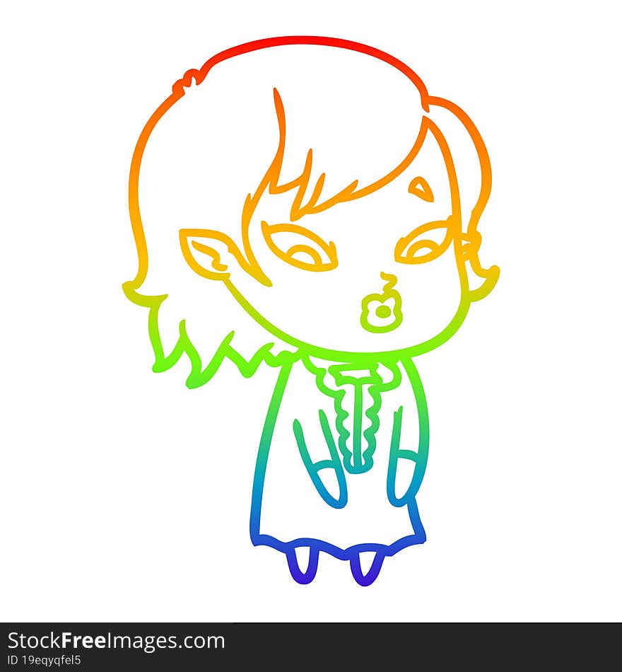 Rainbow Gradient Line Drawing Cute Cartoon Vampire Girl