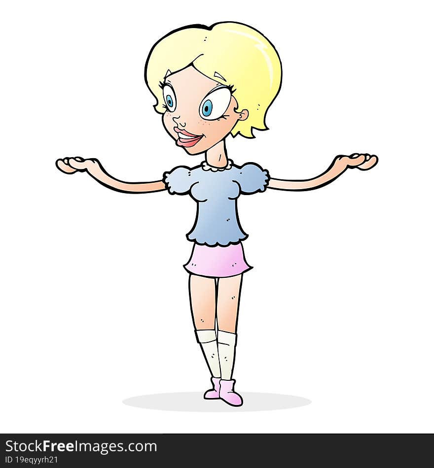 cartoon woman with arms spread wide