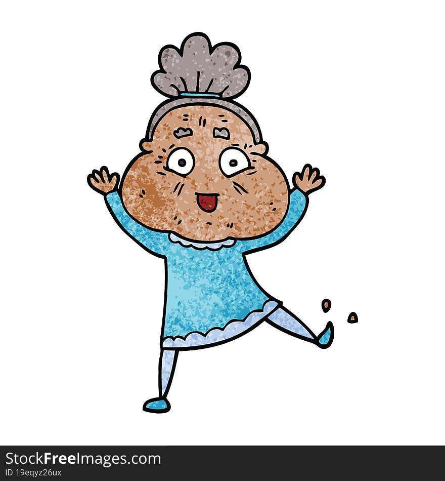 cartoon doodle dancing old lady