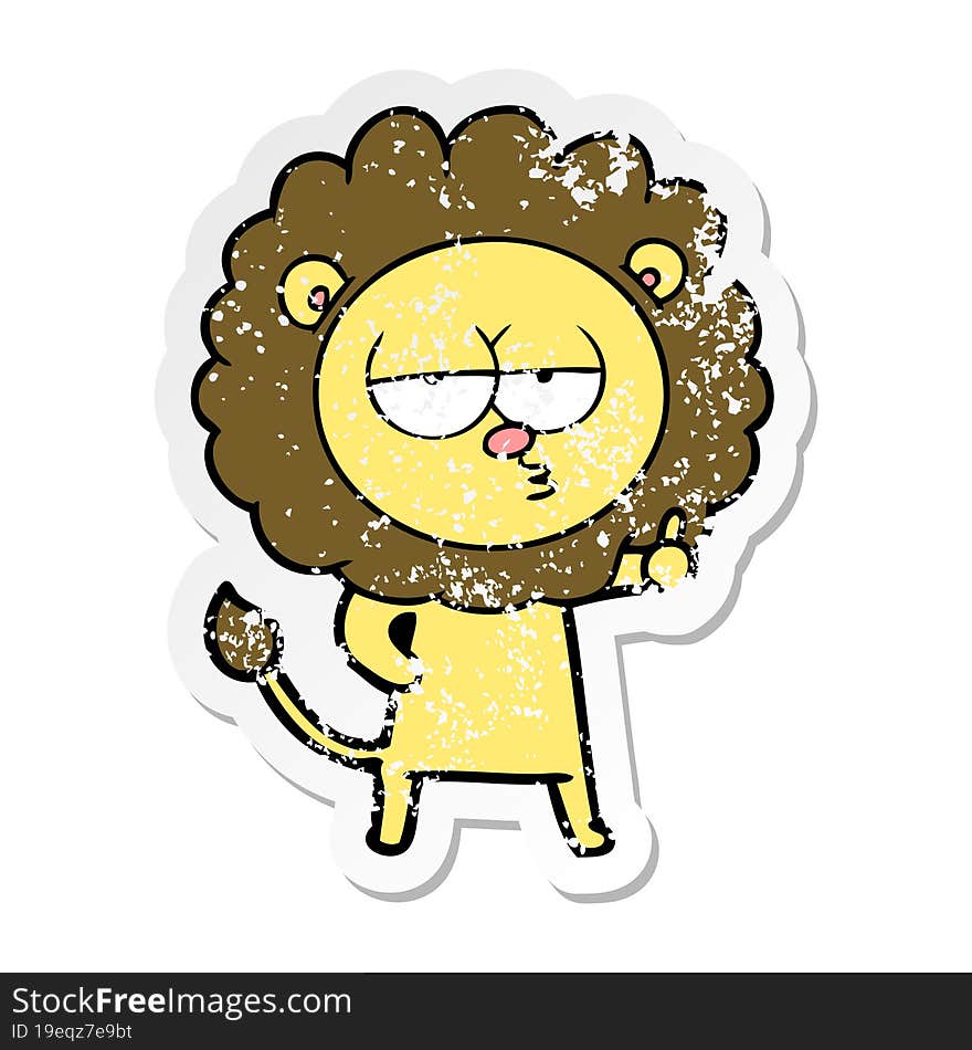 Distressed Sticker Of A Cartoon Bored Lion