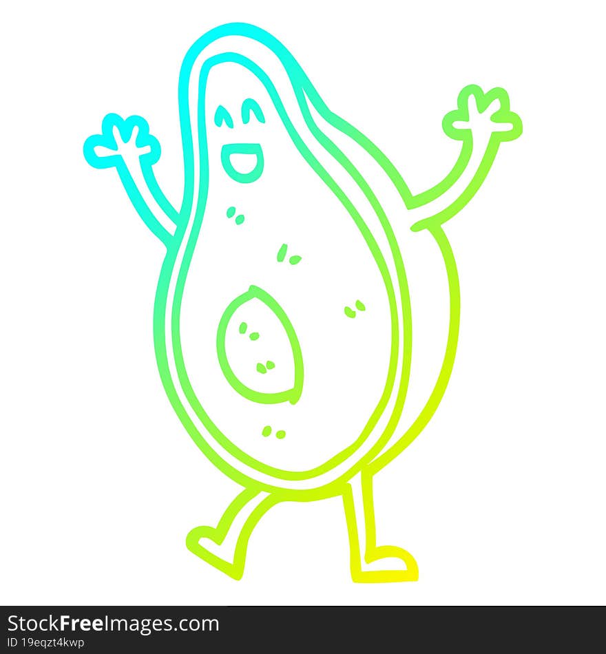 cold gradient line drawing of a cartoon dancing avocado