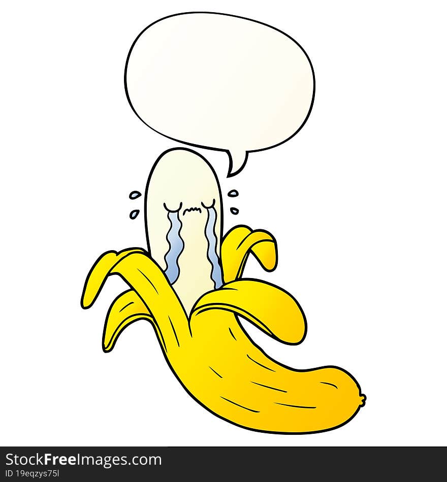 Cartoon Crying Banana And Speech Bubble In Smooth Gradient Style