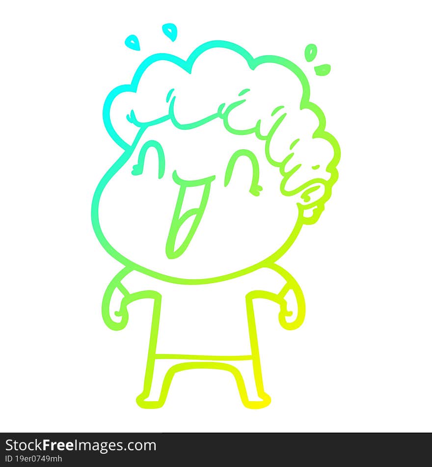 cold gradient line drawing of a cartoon happy man