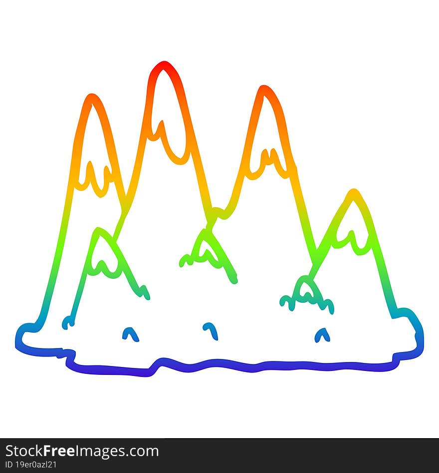 rainbow gradient line drawing of a cartoon mountains