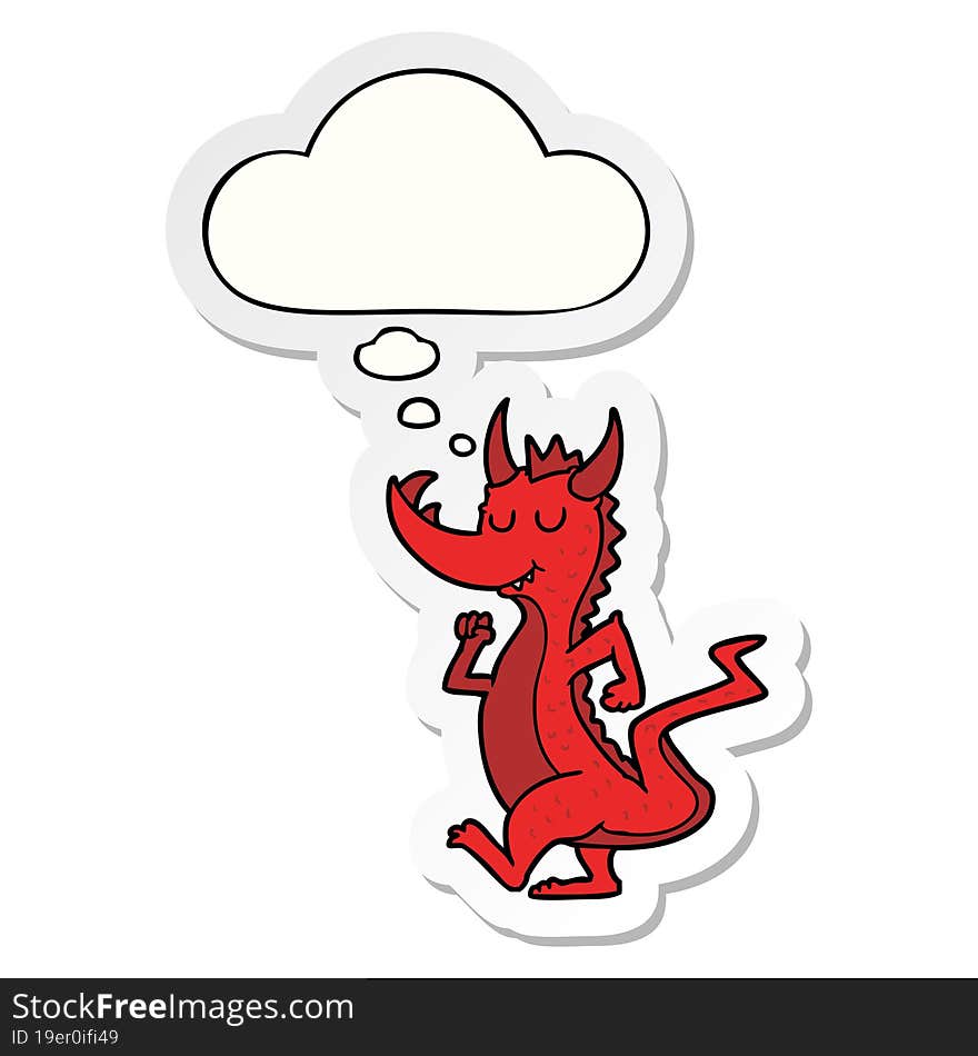 cartoon cute dragon with thought bubble as a printed sticker