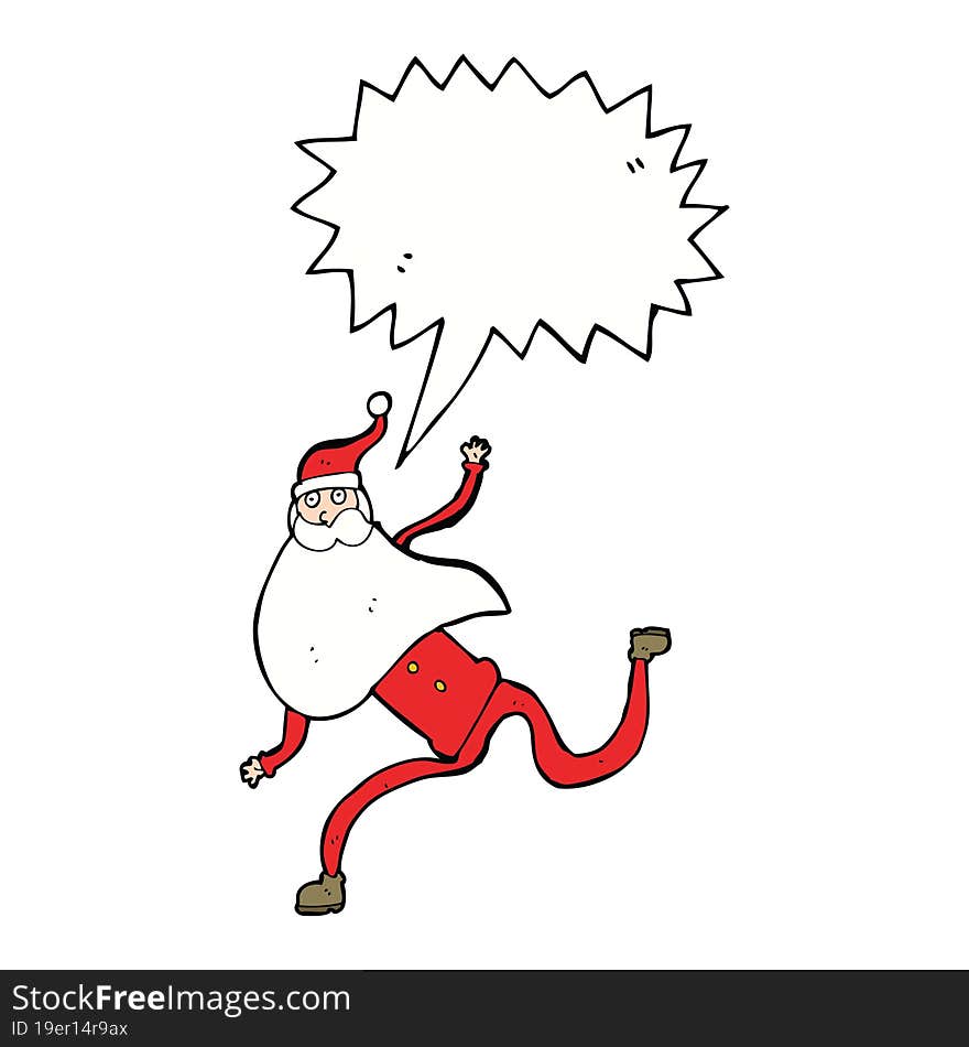 cartoon running santa with speech bubble