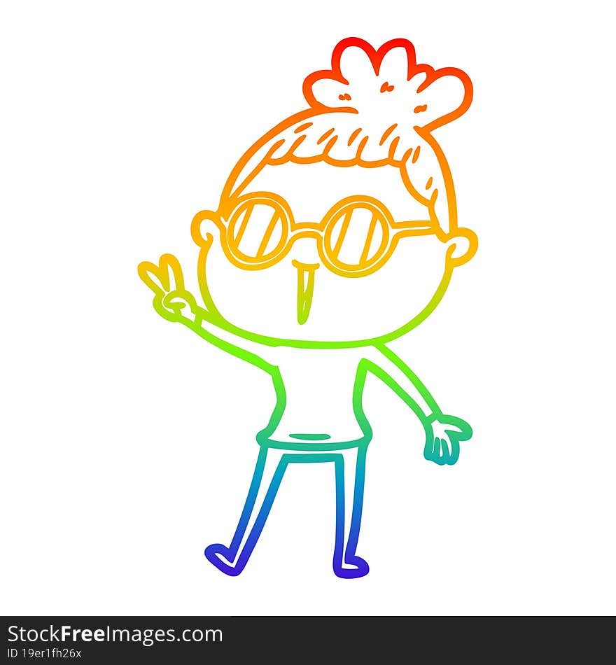 Rainbow Gradient Line Drawing Cartoon Woman Wearing Spectacles