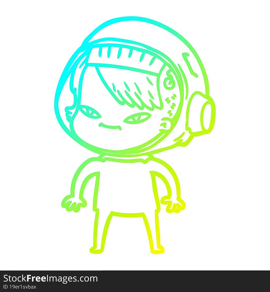 cold gradient line drawing of a cartoon astronaut woman