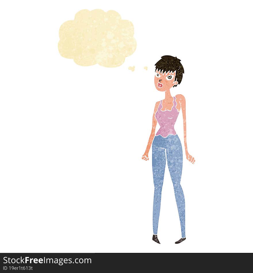 cartoon pretty woman  with thought bubble