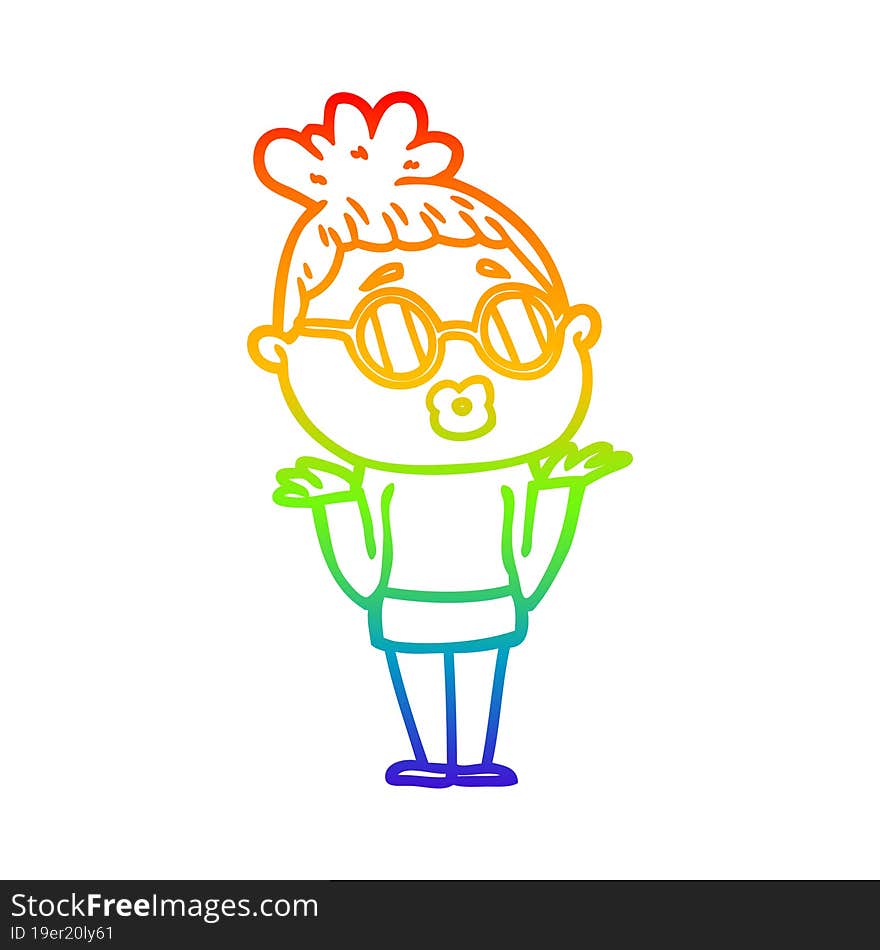 rainbow gradient line drawing cartoon confused woman wearing spectacles