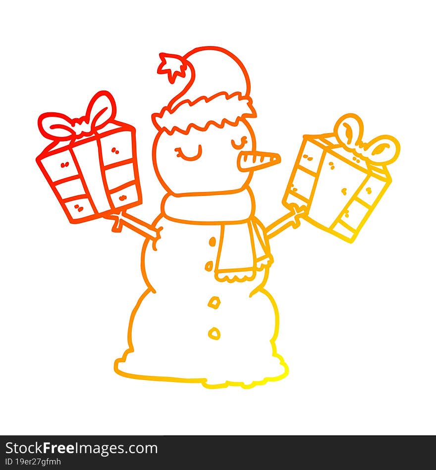 warm gradient line drawing cartoon snowman