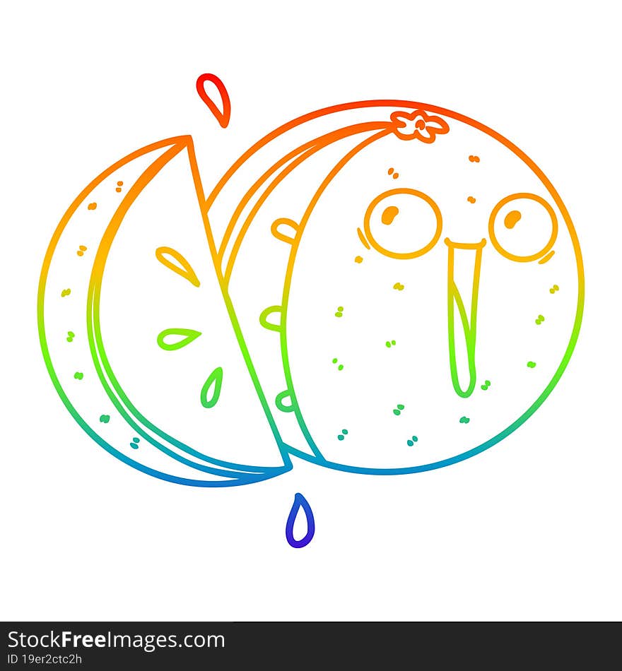 rainbow gradient line drawing of a crazy cartoon orange