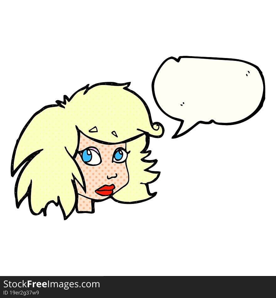 freehand drawn comic book speech bubble cartoon female face