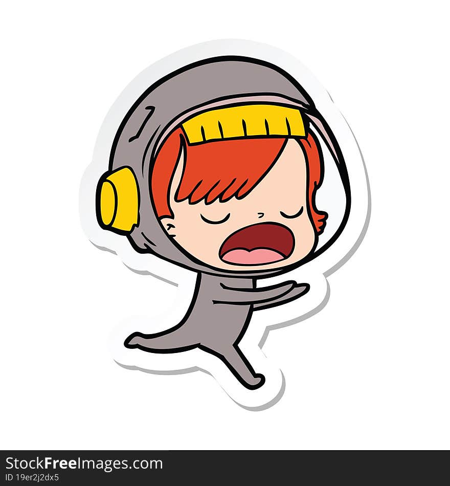 Sticker Of A Cartoon Astronaut Woman Running