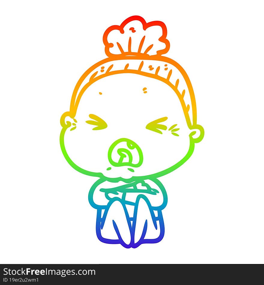 rainbow gradient line drawing cartoon angry old woman