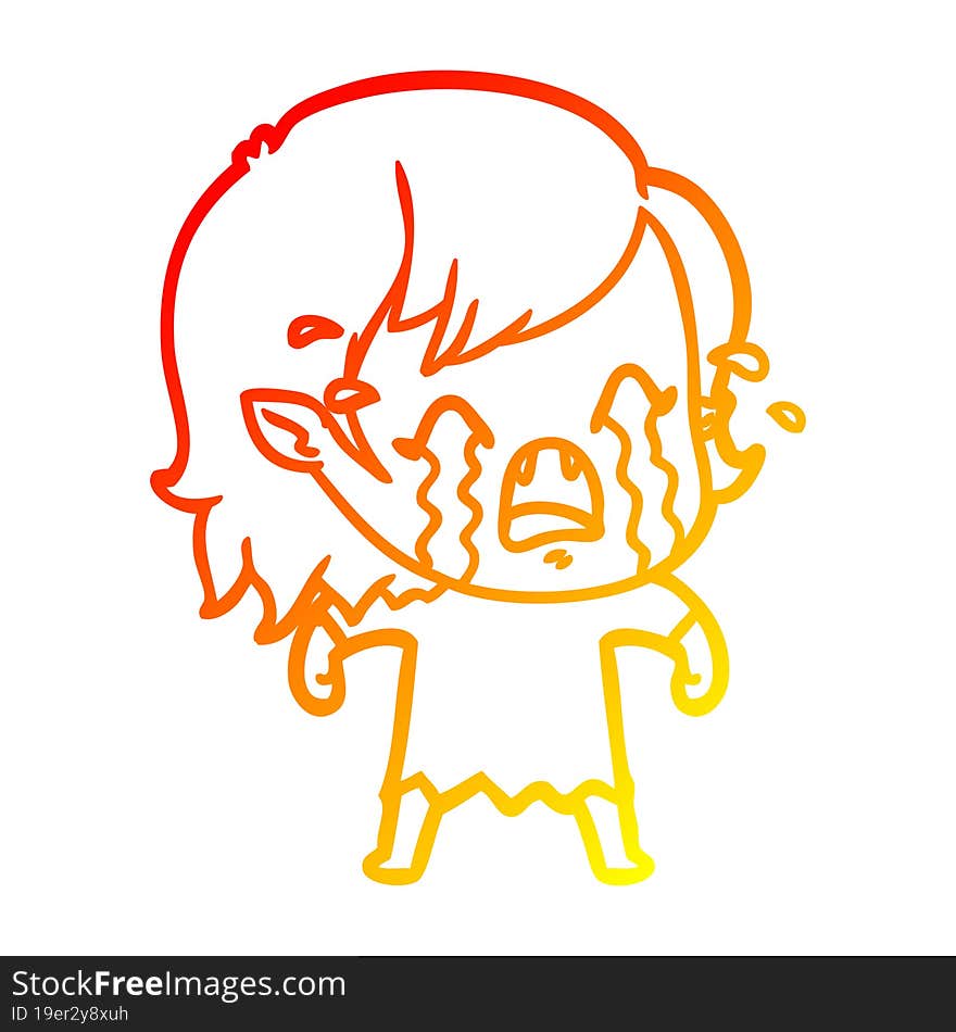 Warm Gradient Line Drawing Cartoon Crying Vampire Girl