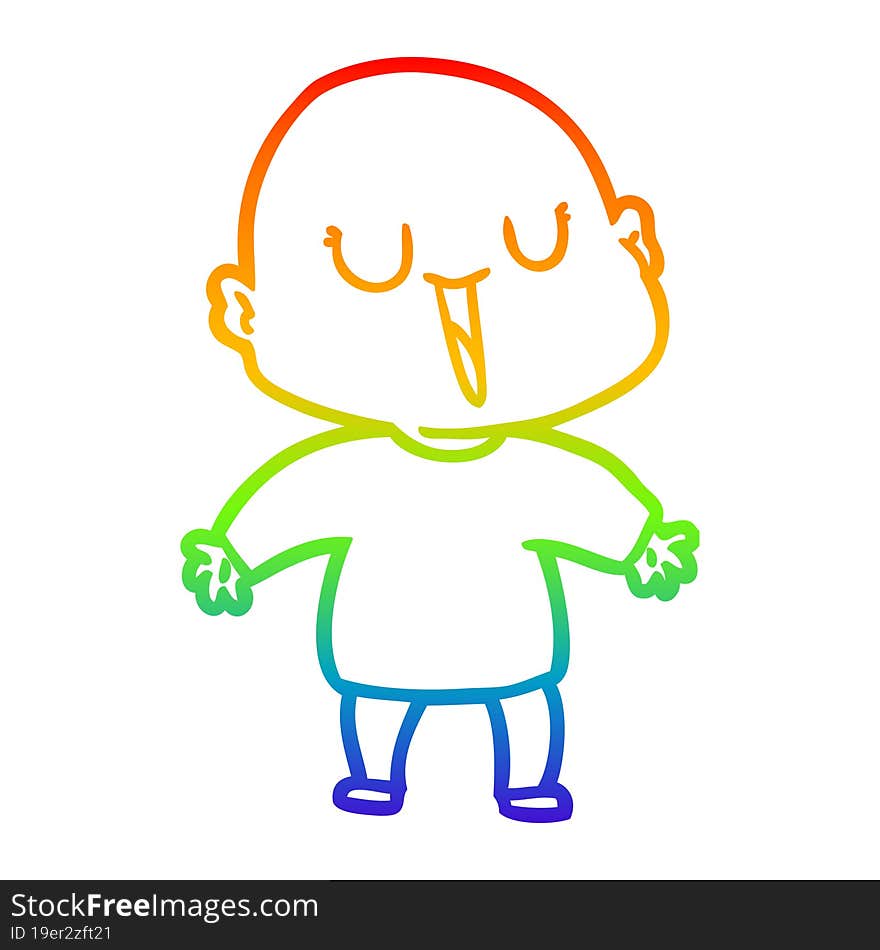 rainbow gradient line drawing of a happy cartoon bald man