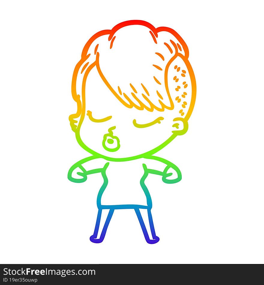 rainbow gradient line drawing cartoon pretty hipster girl