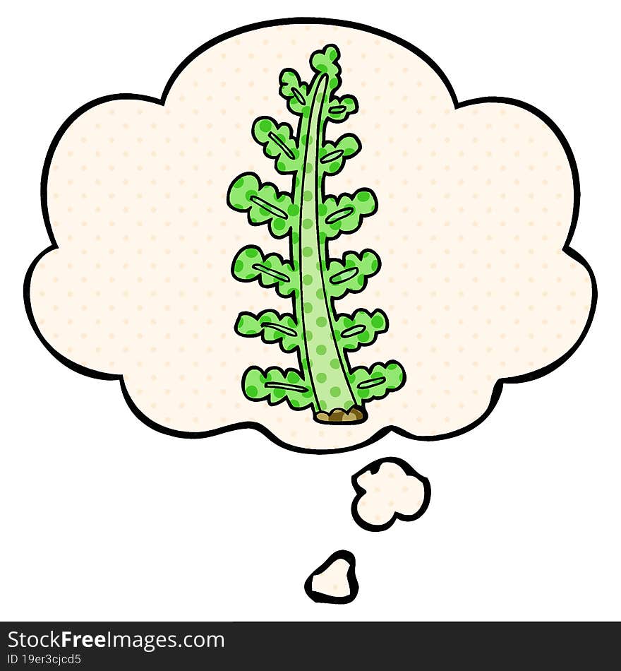 cartoon plant and thought bubble in comic book style