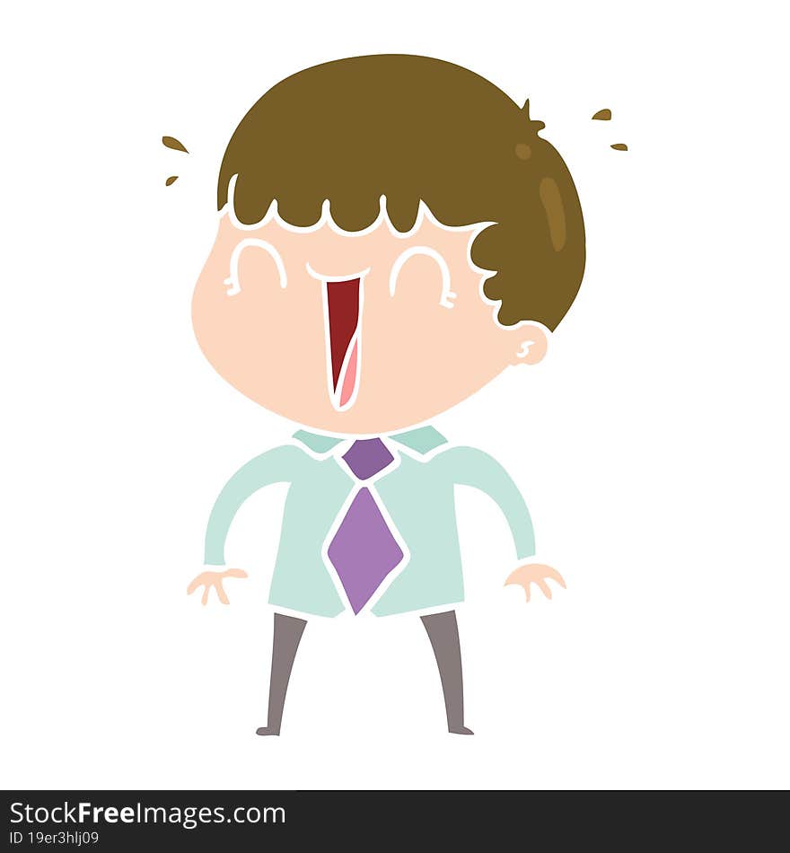 laughing flat color style cartoon man in shirt and tie