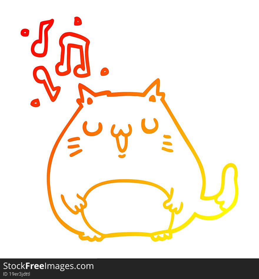 warm gradient line drawing cartoon cat singing