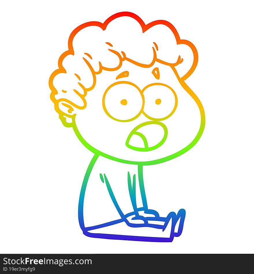 rainbow gradient line drawing cartoon man gasping in surprise