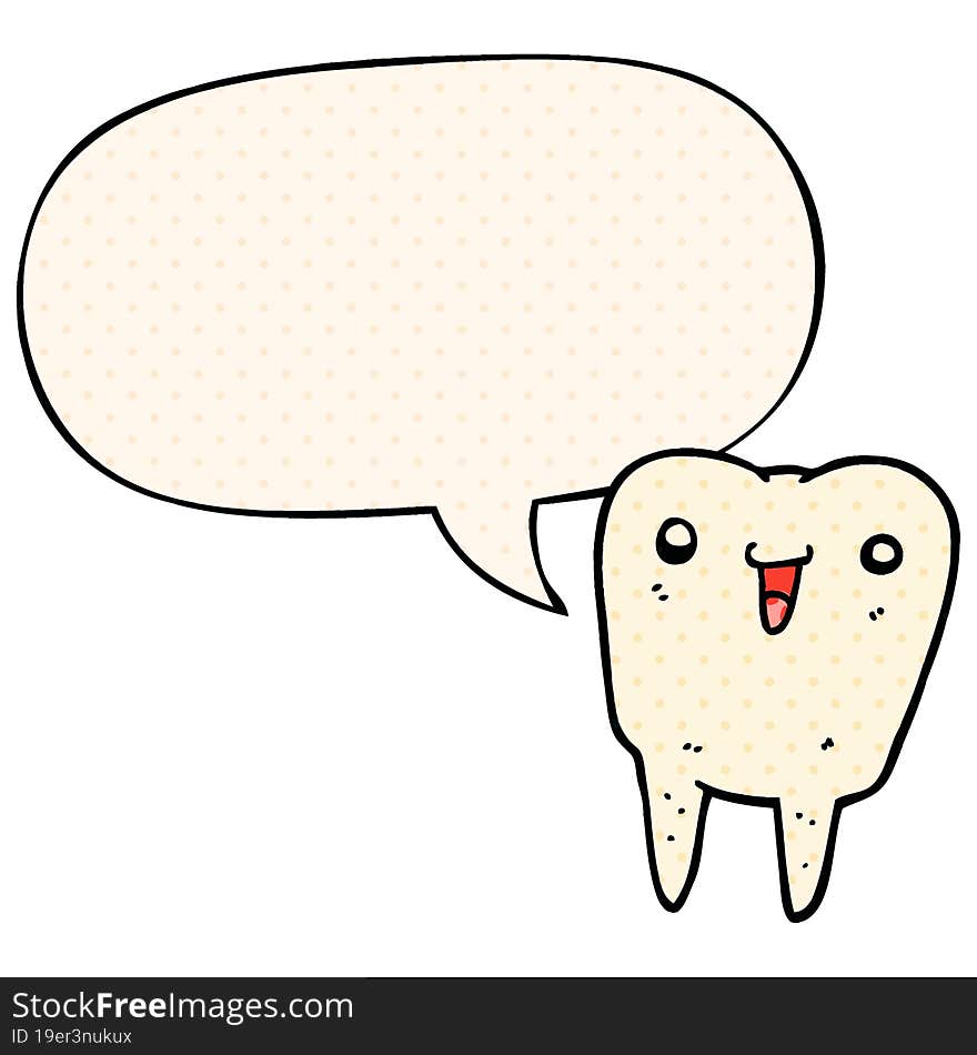 cartoon tooth and speech bubble in comic book style