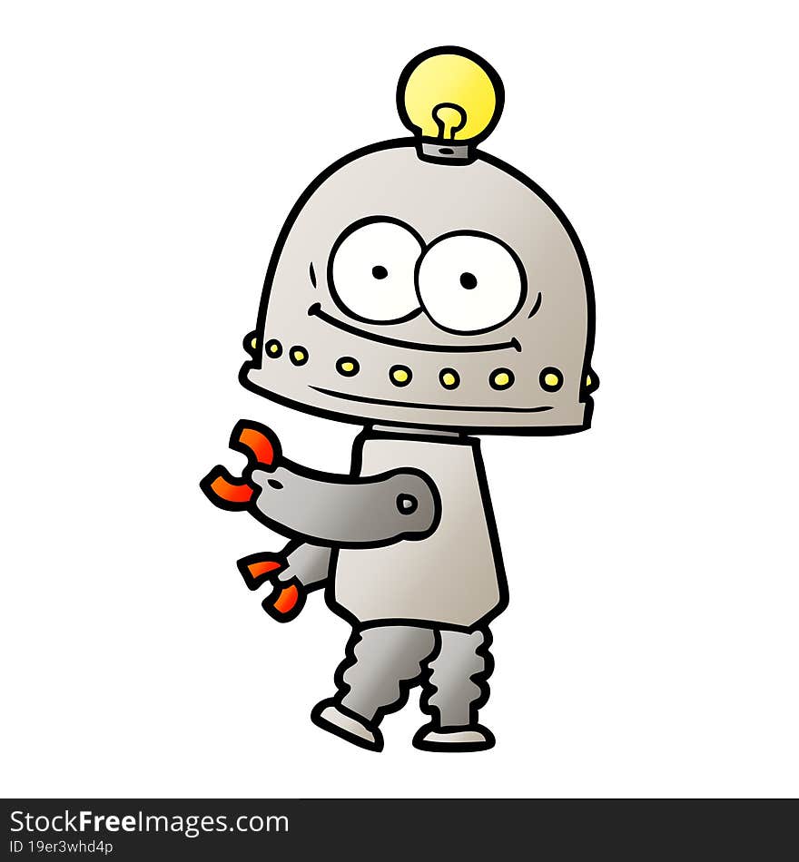 happy carton robot with light bulb. happy carton robot with light bulb