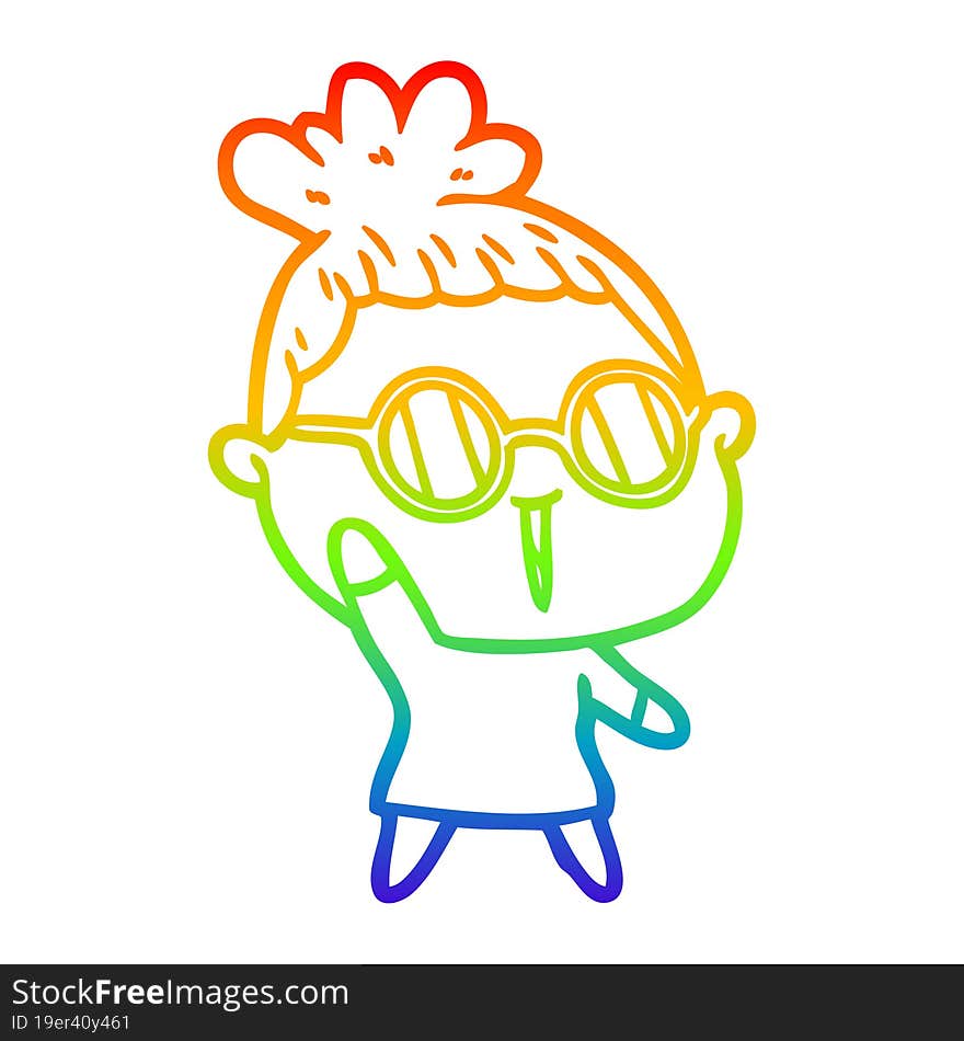 rainbow gradient line drawing of a cartoon woman wearing spectacles