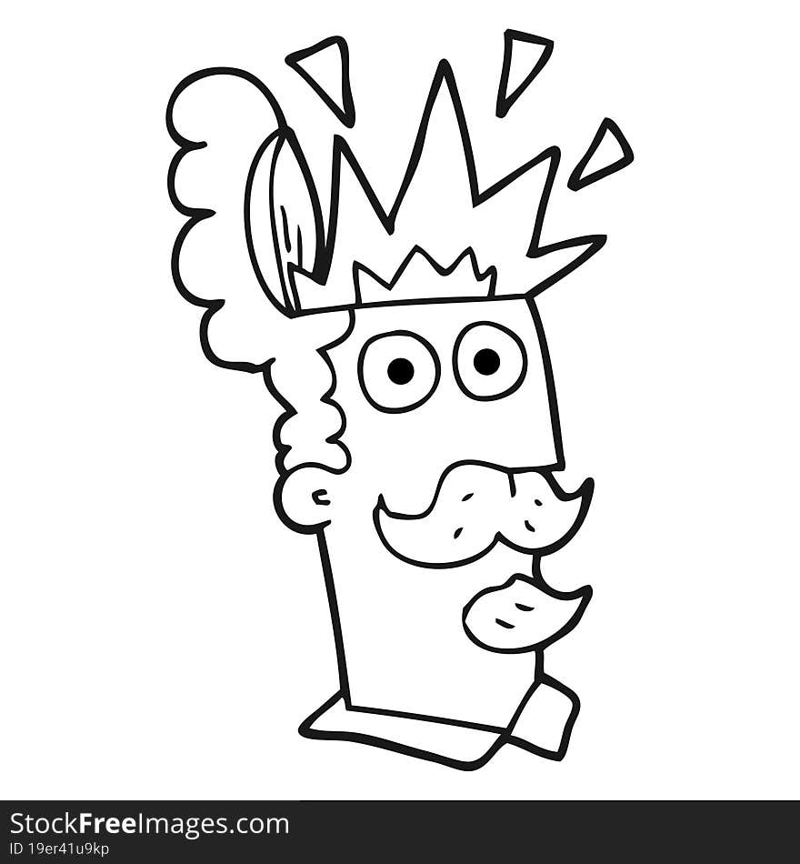 black and white cartoon man with exploding head