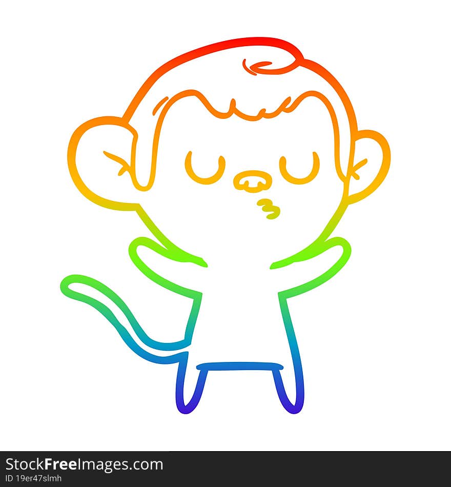 rainbow gradient line drawing of a cartoon monkey