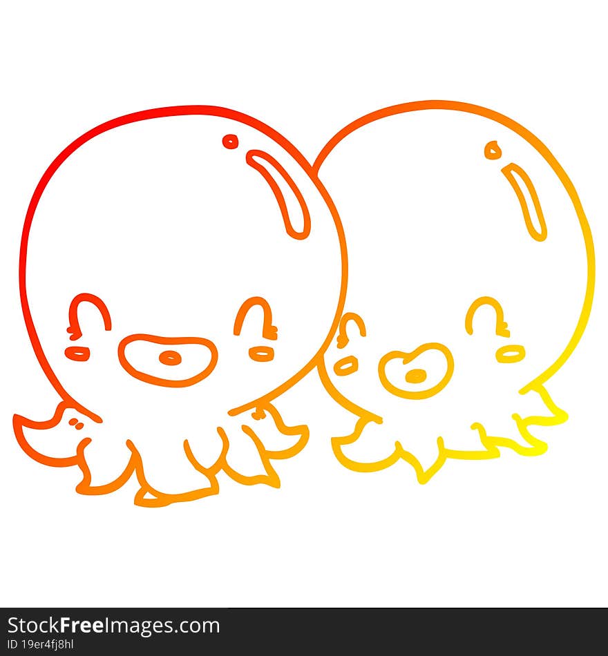 warm gradient line drawing two cartoon octopi