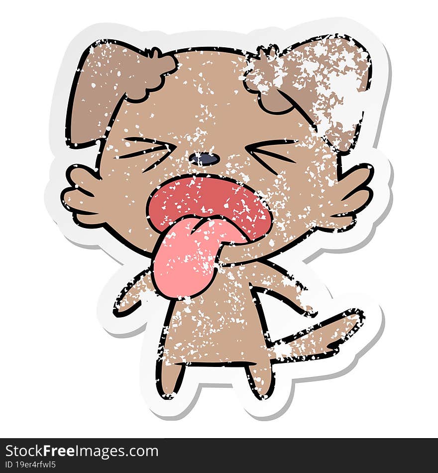 distressed sticker of a cartoon disgusted dog