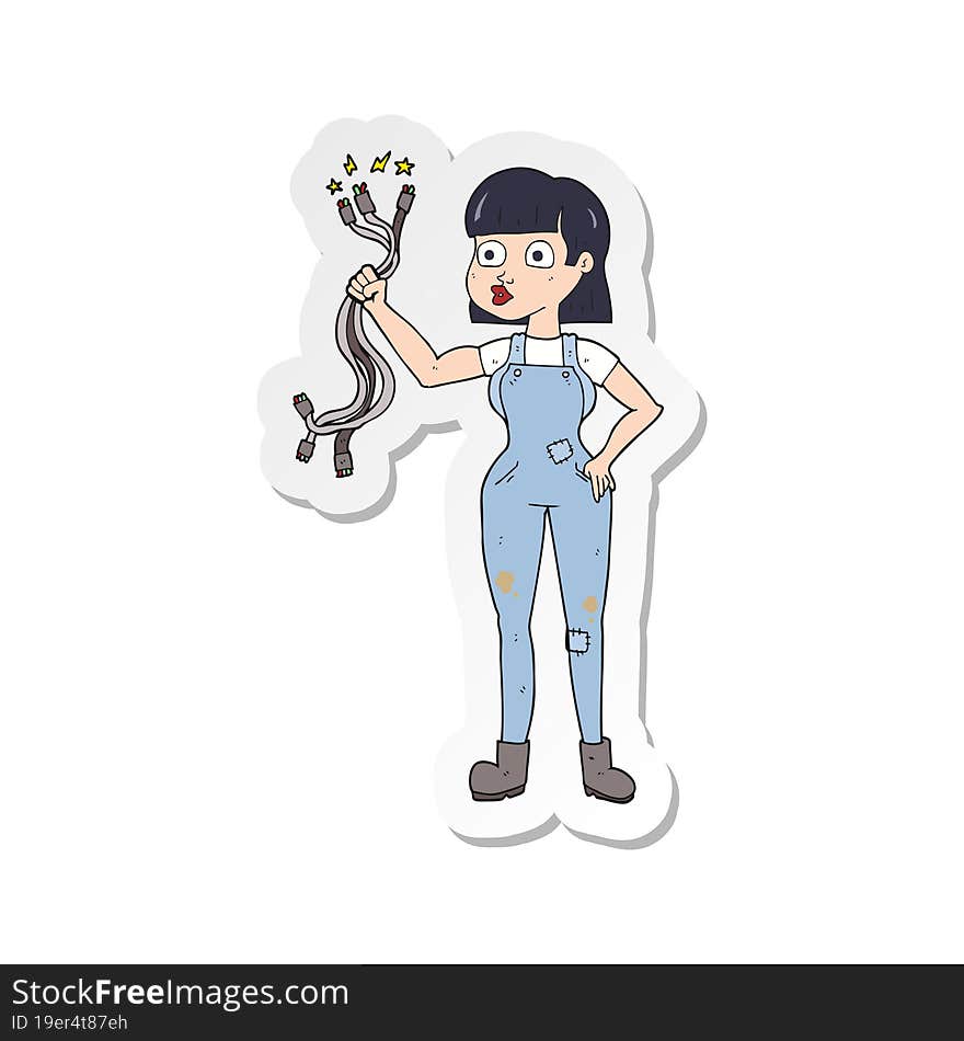 sticker of a cartoon female electrician