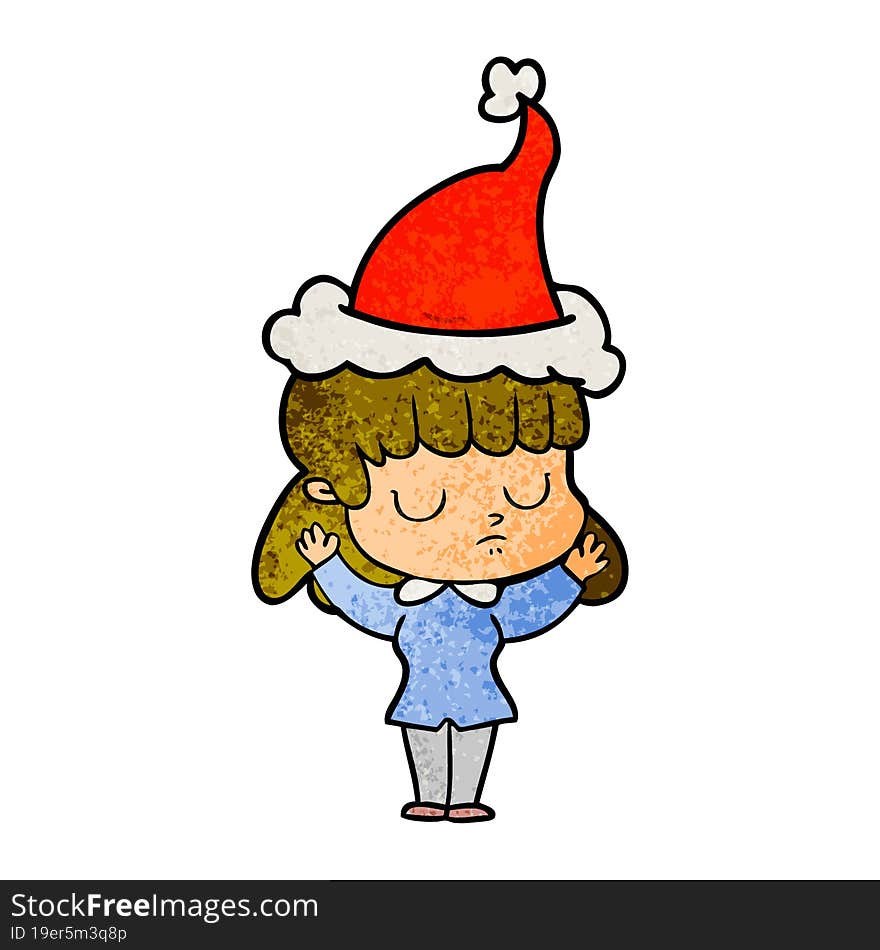 textured cartoon of a indifferent woman wearing santa hat