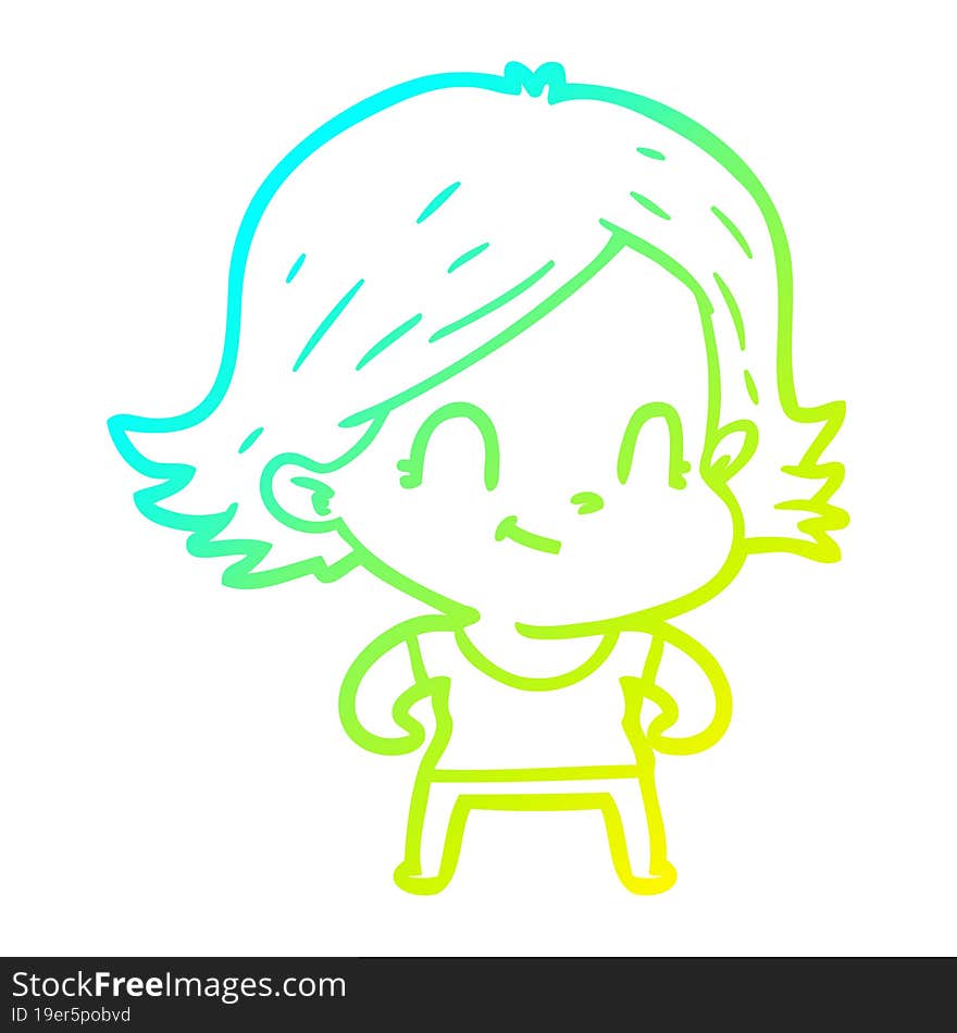 cold gradient line drawing cartoon friendly girl